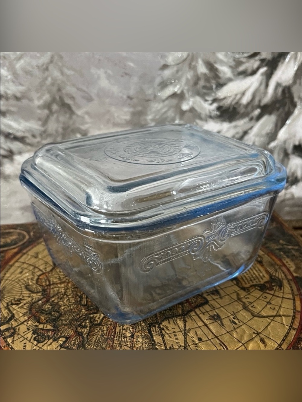 Vintage Fire-King Sapphire Blue Philbe Pattern Glass Refrigerator Dish 1941-1956